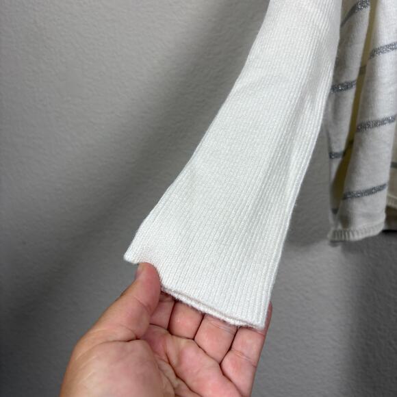 Cupcakes and Cashmere Size XS Turtleneck Sweater Sydney Ivory Metallic Stripe - Picture 5 of 10